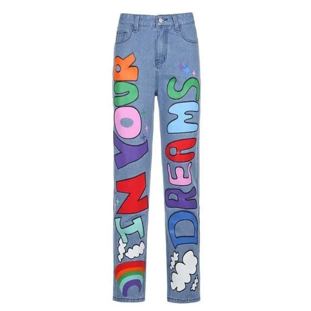 In Your Dreams Printed Baggy High Waist Jeans Size Medium